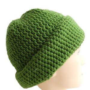 Green OS Baggy Beanie Roll Up Cap St Patrick Hat Handmade Crochet Hand Knit NWT